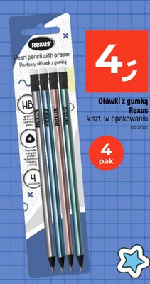 Ołówki z gumką Rexus 4-pak promocja w Dealz