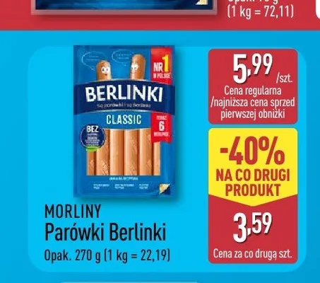 Parówki Berlinki Classic Morliny promocja w Aldi