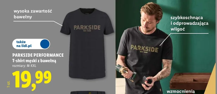 T-shirt męski z bawełną Parkside Performance promocja w Lidl