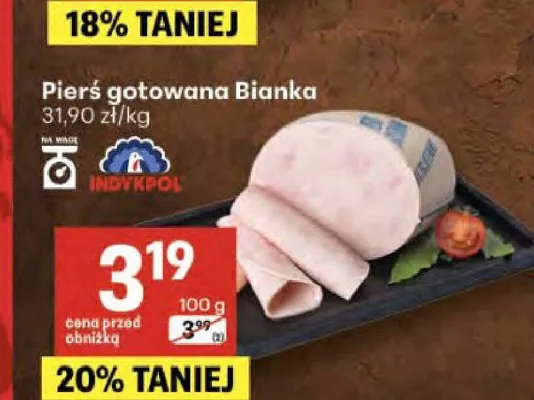 Pierś gotowana Bianka Indykpol promocja w Delikatesy Centrum