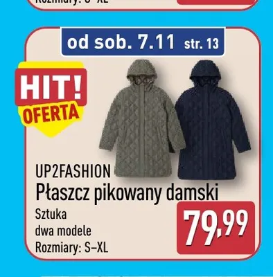 Płaszcz pikowany damski UP2FASHION promocja w Aldi