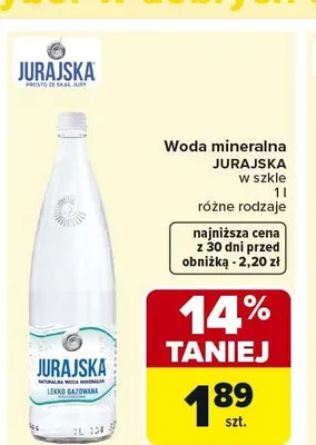 Woda mineralna JURAJSKA w szkle lekko gazowana promocja w Carrefour