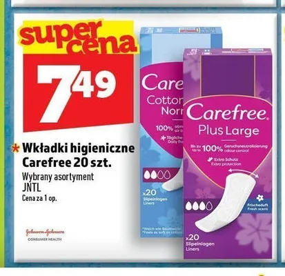 Wkładki higieniczne Carefree Plus Large promocja w TOPAZ