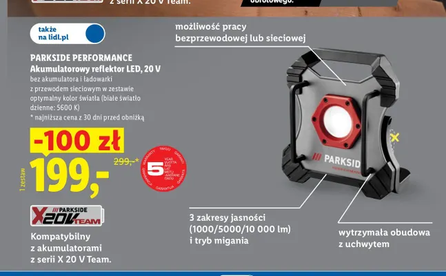 Akumulatorowy reflektor LED Parkside Performance promocja w Lidl