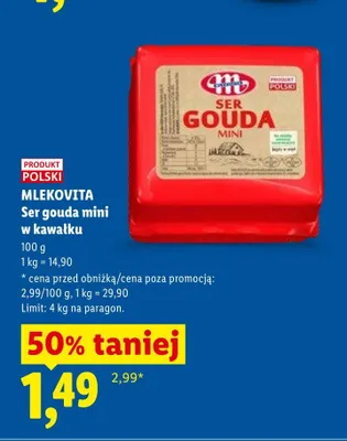 Ser gouda mini w kawałku Mlekovita promocja w Lidl