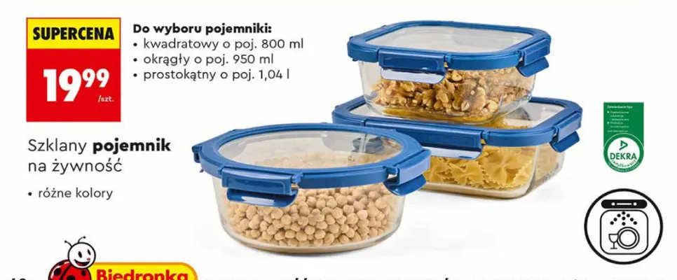 Szklany pojemnik na żywność okrągły 950 ml Biedronka promocja w Biedronka