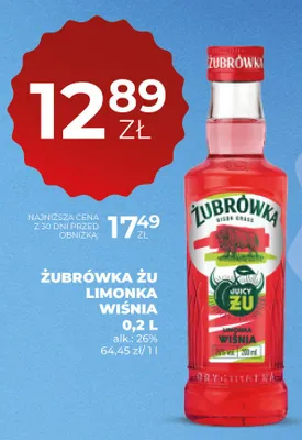 Wódka smakowa Żubrówka ŻU Limonka Wiśnia alk. 26% promocja w Duży Ben