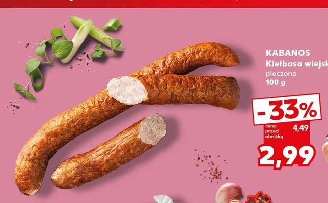 Kiełbasa wiejska pieczona Kabanos promocja w Kaufland
