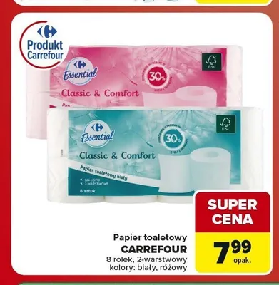 Papier toaletowy Carrefour Essential 8-pak różowy promocja w Carrefour Market