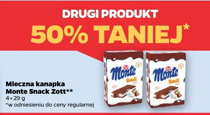 Kanapka mleczna Monte Snack 4x29 g DRUGIE -50% promocja w Netto