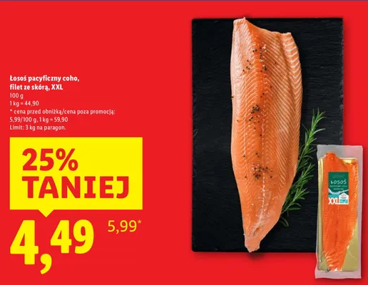 Łosoś pacyficzny coho, filet ze skórą, XXL promocja w Lidl