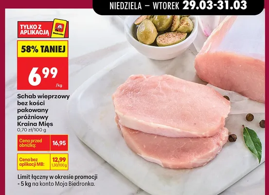 Schab wieprzowy bez kości pakowany próżniowo promocja w Biedronka