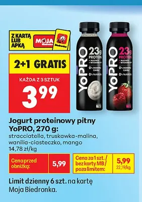 Jogurt proteinowy pitny YoPRO promocja w Biedronka