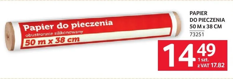 Papier do pieczenia 50 m x 38 cm promocja w Selgros