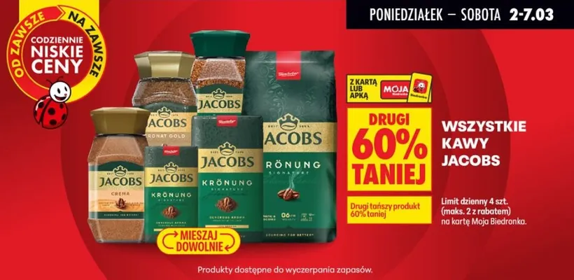 Wszystkie kawy Jacobs DRUGA -60% promocja w Biedronka