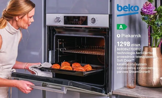 Piekarnik Beko technologia AeroPerfect prowadnice teleskopowe Soft Door katalityczny system czyszczenia czyszczenie parowe SteamShine promocja w Castorama