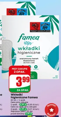 Wkładki higieniczne Famea promocja w Dino