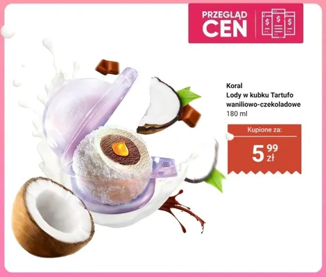 Lody w kubku Tartufo waniliowo-czekoladowe Koral promocja w Dino