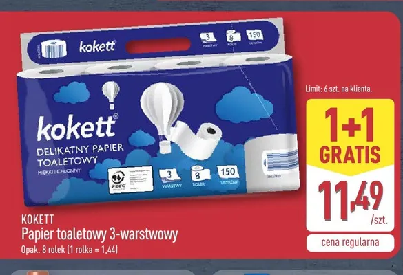 Papier toaletowy 3-warstwowy Kokett promocja w Aldi