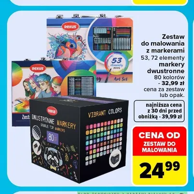 Zestaw do malowania z markerami 53 elementy Rexus promocja w Carrefour