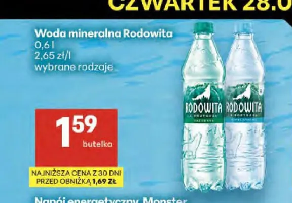 Woda mineralna Rodowita niegazowana promocja w Delikatesy Centrum