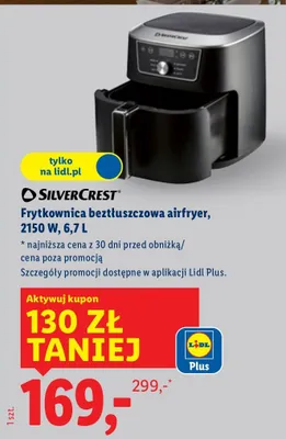 Frytkownica beztłuszczowa airfryer 2150W 6,7 l promocja w Lidl