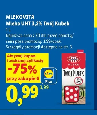 Mleko UHT Twój Kubek Mlekovita 3,2% promocja w Lidl