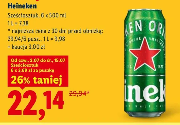 Piwo Heineken 6-pak 500 ml promocja w Lidl