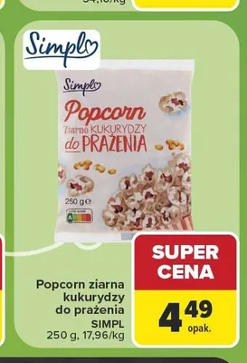 Popcorn ziarna kukurydzy do prażenia Simpl promocja w Carrefour