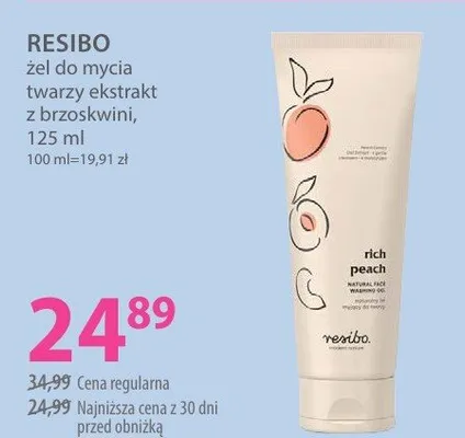 Żel do mycia twarzy ekstrakt z brzoskwini Resibo promocja w Hebe