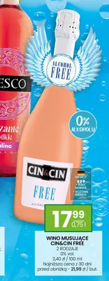 Wino musujące bezalkoholowe Cin&Cin Free promocja w Twój Market