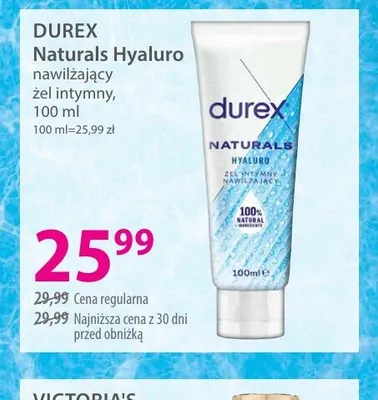 Nawilżający żel intymny DUREX Naturals Hyaluro promocja w Hebe
