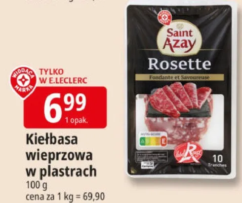 Kiełbasa wieprzowa w plastrach promocja w Leclerc