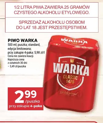 Piwo Warka standard promocja w Stokrotka