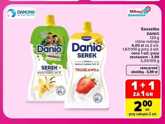 Serek w saszetce Danio promocja w Carrefour