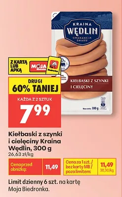 Kiełbaski z szynki i cielęciny Kraina Wędlin promocja w Biedronka
