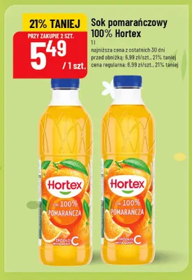 Sok pomarańczowy 100% Hortex promocja w POLOmarket