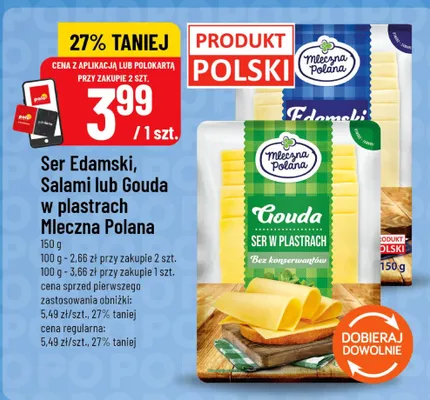 Ser Edamski w plastrach Mleczna Polana promocja w POLOmarket