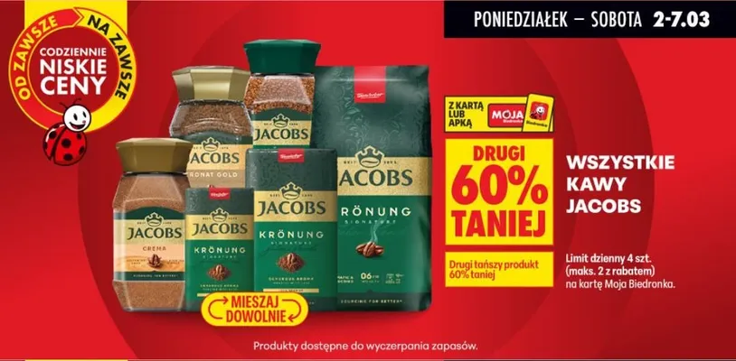 Wszystkie kawy Jacobs DRUGA -60% promocja w Biedronka
