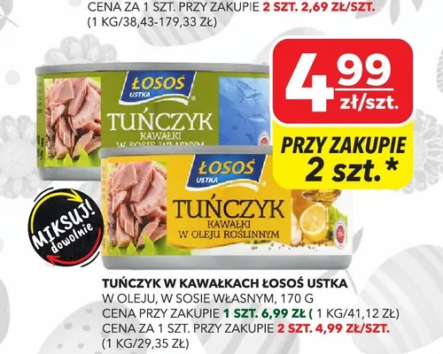Tuńczyk w kawałkach w oleju, w sosie własnym promocja w Top Market