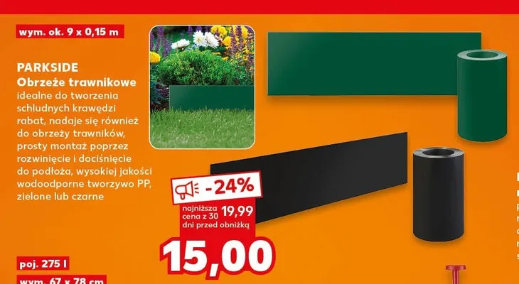 Obrzeże trawnikowe PARKSIDE czarne 9x0,15 m promocja w Kaufland