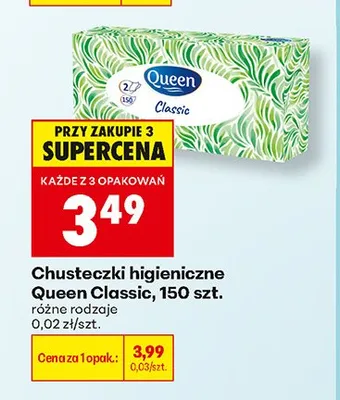 Chusteczki higieniczne Queen Classic promocja w Biedronka