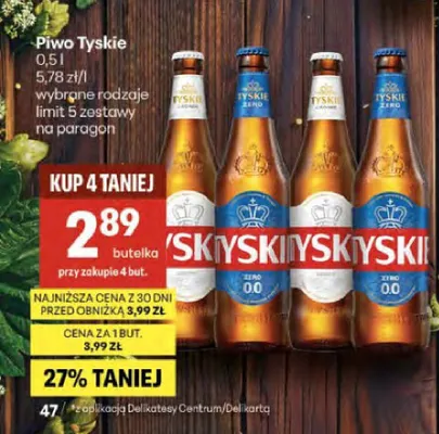 Piwo bezalkoholowe Tyskie Zero 500ml promocja w Delikatesy Centrum