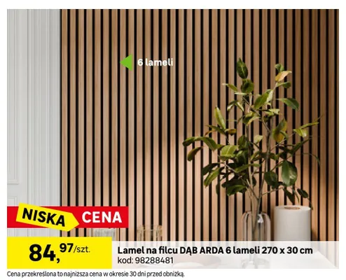 Lamel na filcu DĄB ARDA 6 lameli 270x30cm promocja w Leroy Merlin