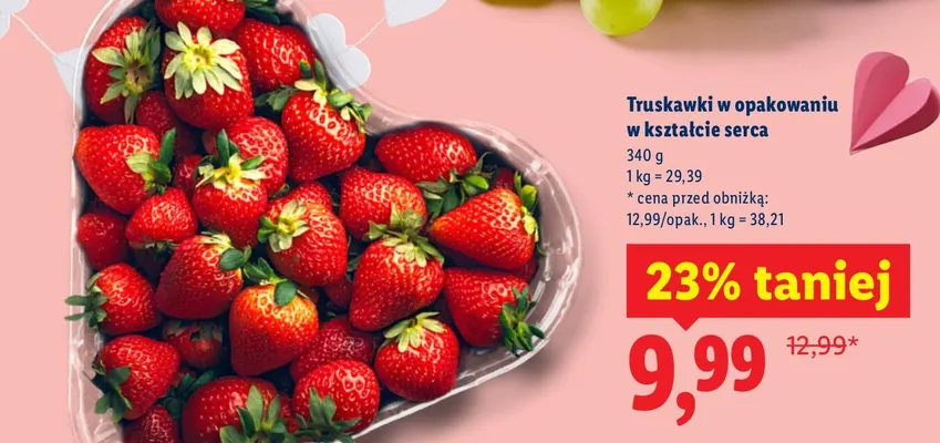 Truskawki w opakowaniu w kształcie serca promocja w Lidl