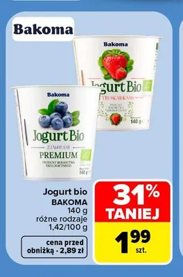 Jogurt bio z truskawkami Bakoma promocja w Carrefour