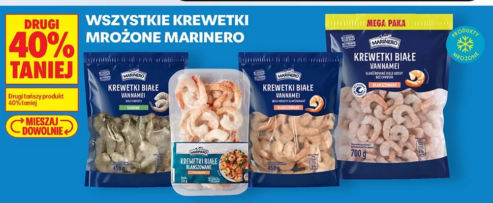 Krewetki białe Vannamei blanszowane bez chvosta Marinero promocja w Biedronka