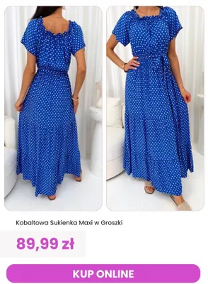 Sukienka maxi kobaltowa w groszki ModnaKiecka.pl promocja w Modna Kiecka