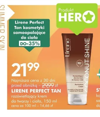 Rozświetlający krem do twarzy i ciała Lirene Perfect Tan promocja w Super-Pharm