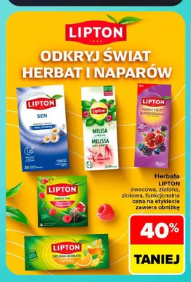 Herbata Lipton owocowa, zielona, ziołowa, funkcjonalna promocja w Carrefour Market